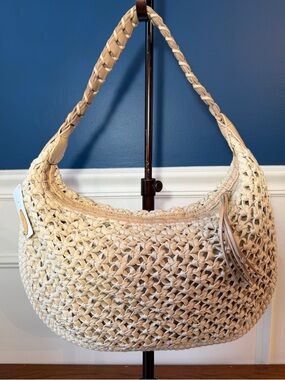 Talbots Cream Natural Woven Hobo Shoulder Bag